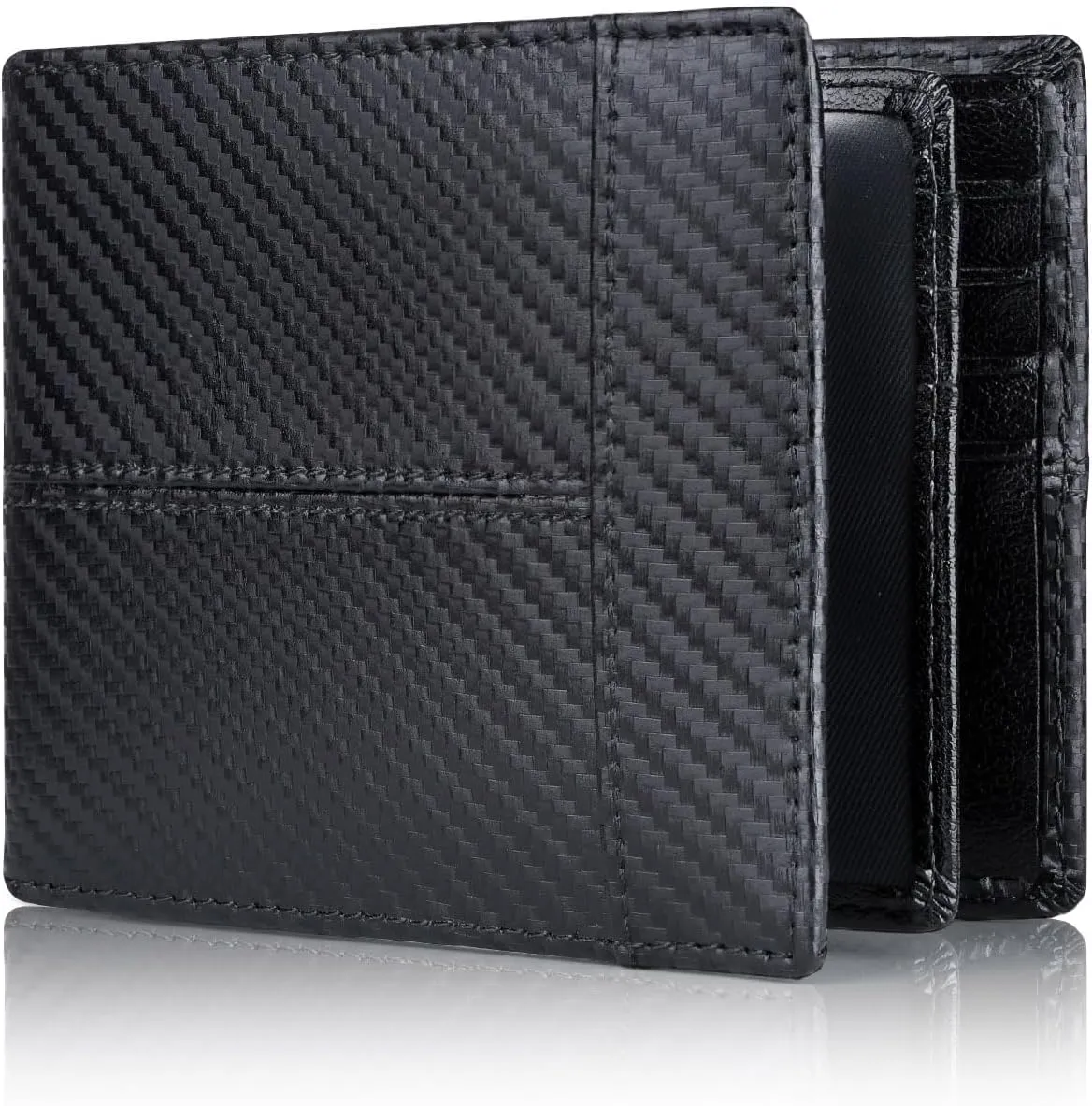 Swallowmall Leather Wallet for Mens Genuine Leather RFID Blocking Bifold Wallets with 1 ID Window 15 Card Slots