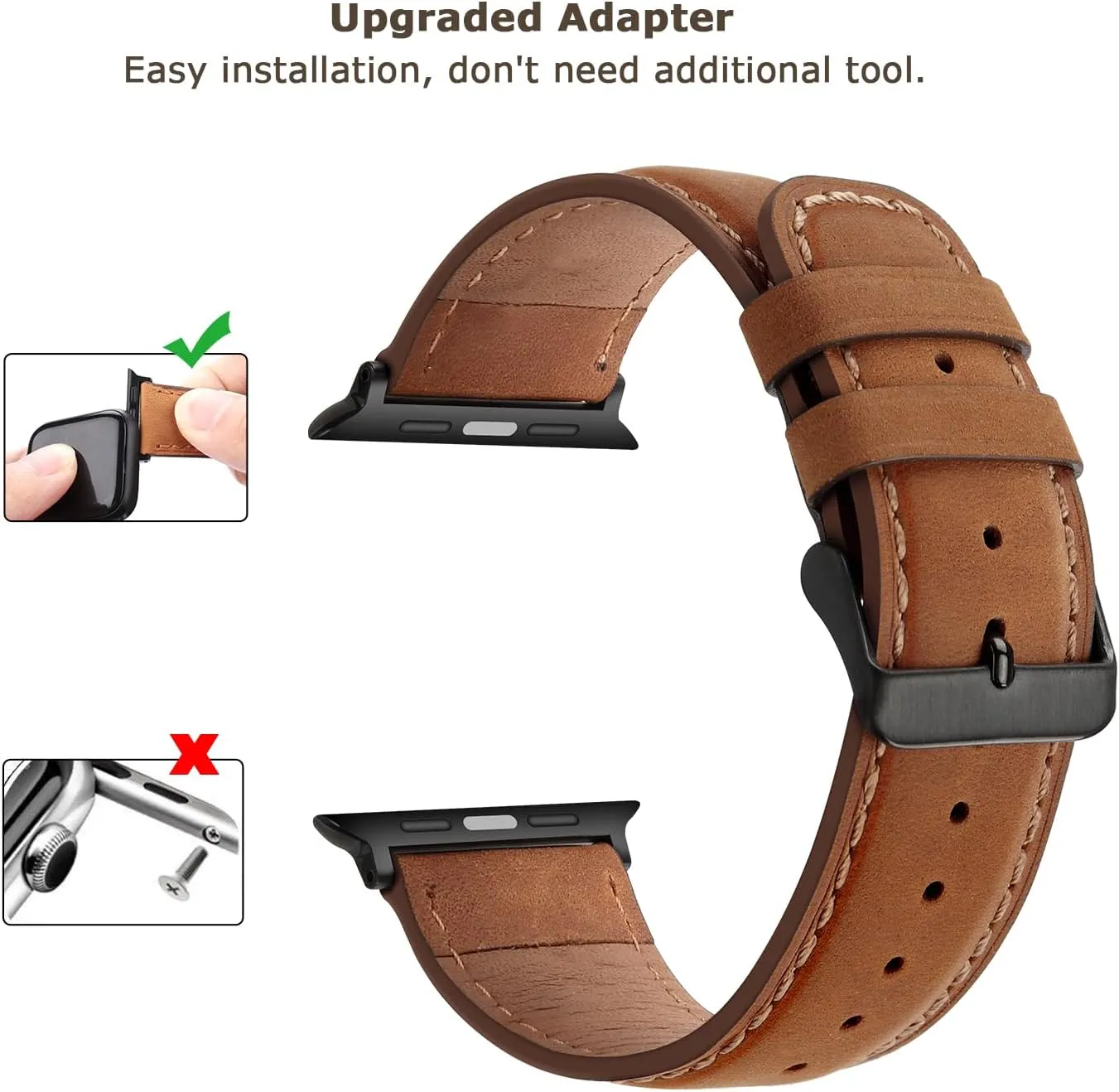Tasikar Bands Compatible with Apple Watch Band 49mm 46mm 45mm 44mm 42mm Men Genuine Leather Replacement Bands Compatible with Apple Watch Ultra 2 SE Series 10 9 8 7 6 5 4 3 2 1, Light Brown