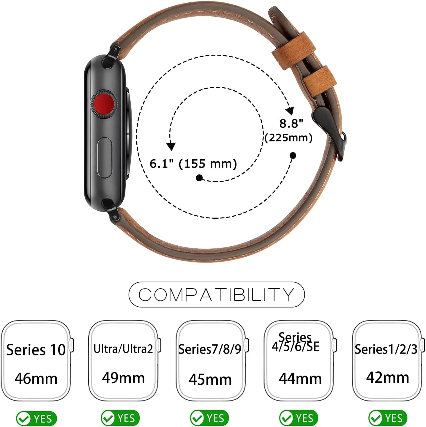 Tasikar Bands Compatible with Apple Watch Band 49mm 46mm 45mm 44mm 42mm Men Genuine Leather Replacement Bands Compatible with Apple Watch Ultra 2 SE Series 10 9 8 7 6 5 4 3 2 1, Light Brown