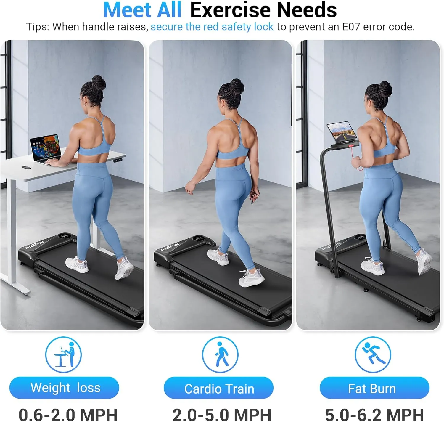 THERUN Walking Pad, 2.5 HP Under Desk, 2 in 1 Foldable for Home, Walking Pad with Handle Bar, 15" Widened Running Belt with Remote Control & LED Touch Screen