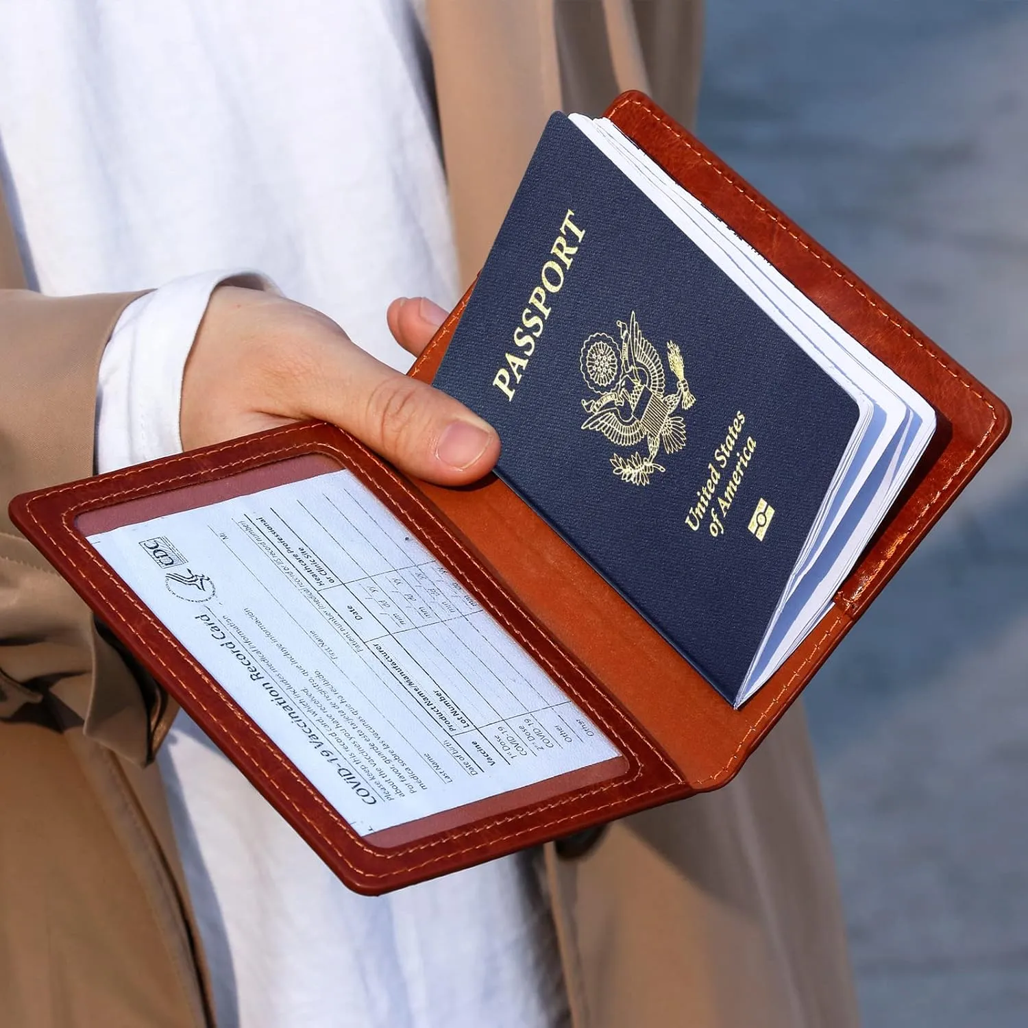 TIGARI Passport Holder for Travel Women Men, PU Leather Passport Wallet Cover Case, Water Resistant Protected Travel Document Holder, Family Vacation Plane Cruise Travel Essentials