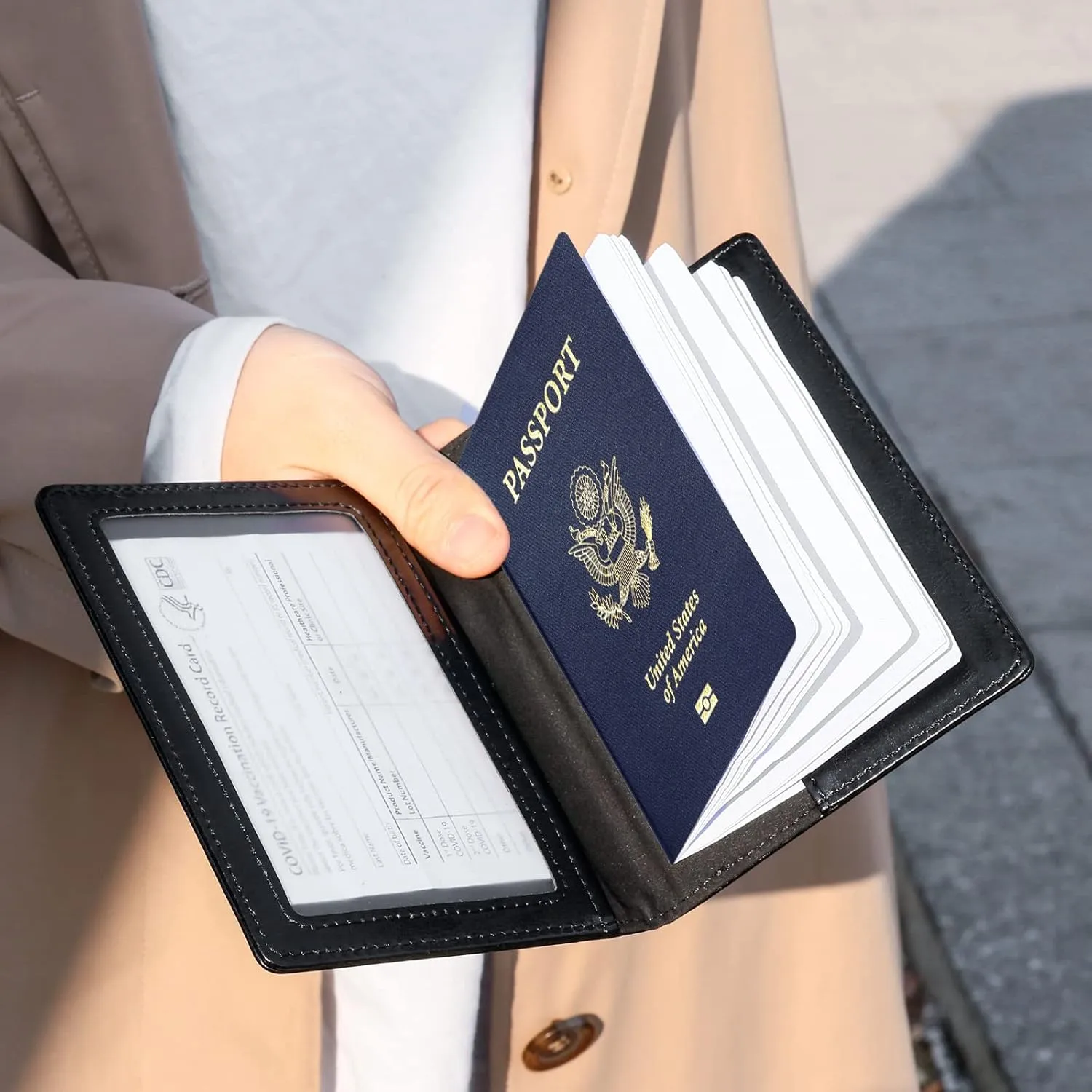 TIGARI Passport Holder for Travel Women Men, PU Leather Passport Wallet Cover Case, Water Resistant Protected Travel Document Holder, Family Vacation Plane Cruise Travel Essentials