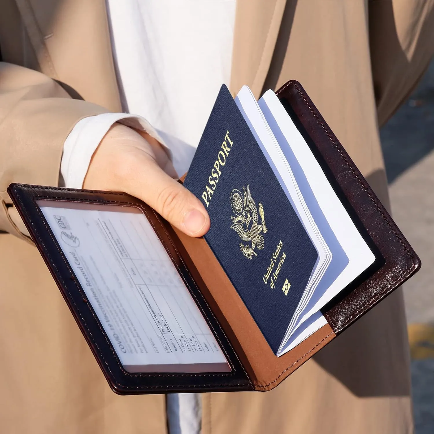 TIGARI Passport Holder for Travel Women Men, PU Leather Passport Wallet Cover Case, Water Resistant Protected Travel Document Holder, Family Vacation Plane Cruise Travel Essentials