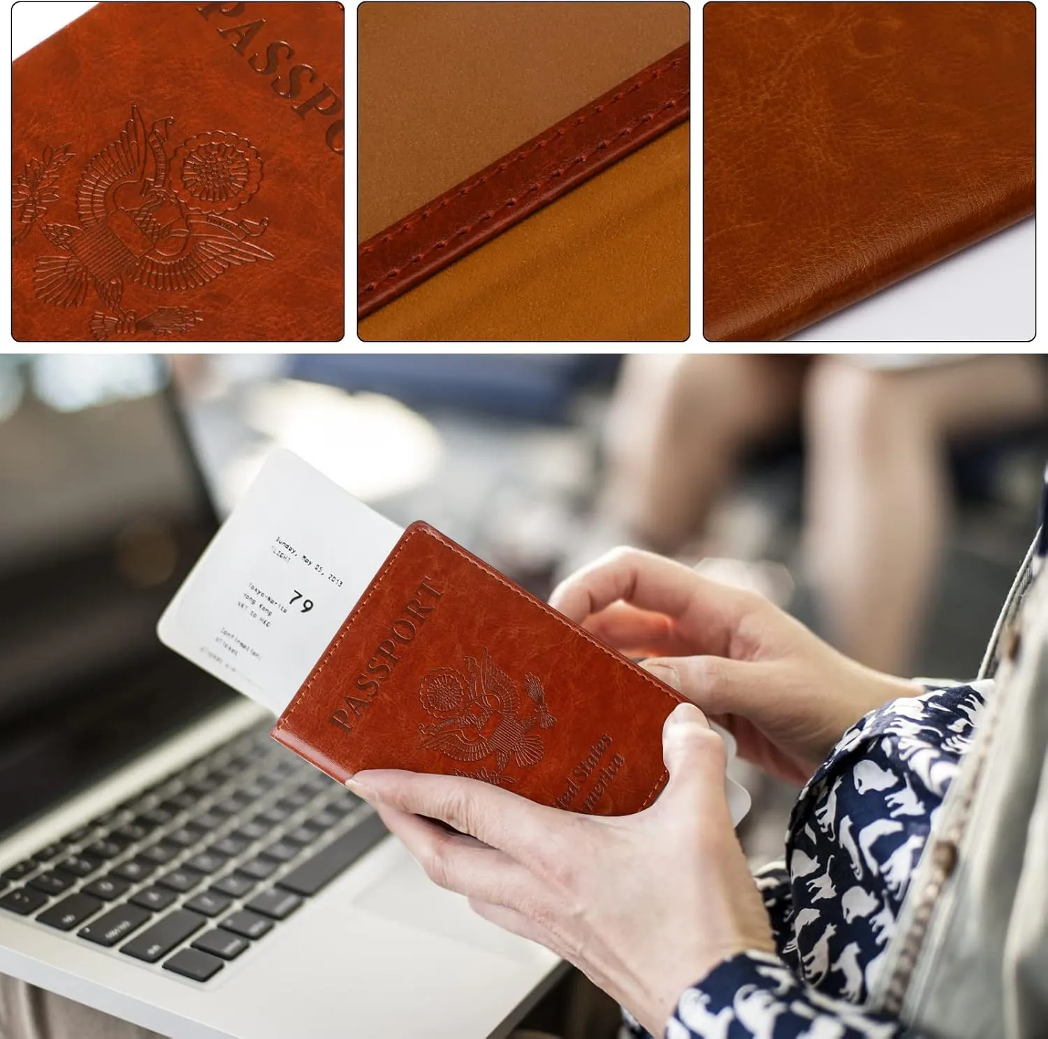 TIGARI Passport Holder for Travel Women Men, PU Leather Passport Wallet Cover Case, Water Resistant Protected Travel Document Holder, Family Vacation Plane Cruise Travel Essentials