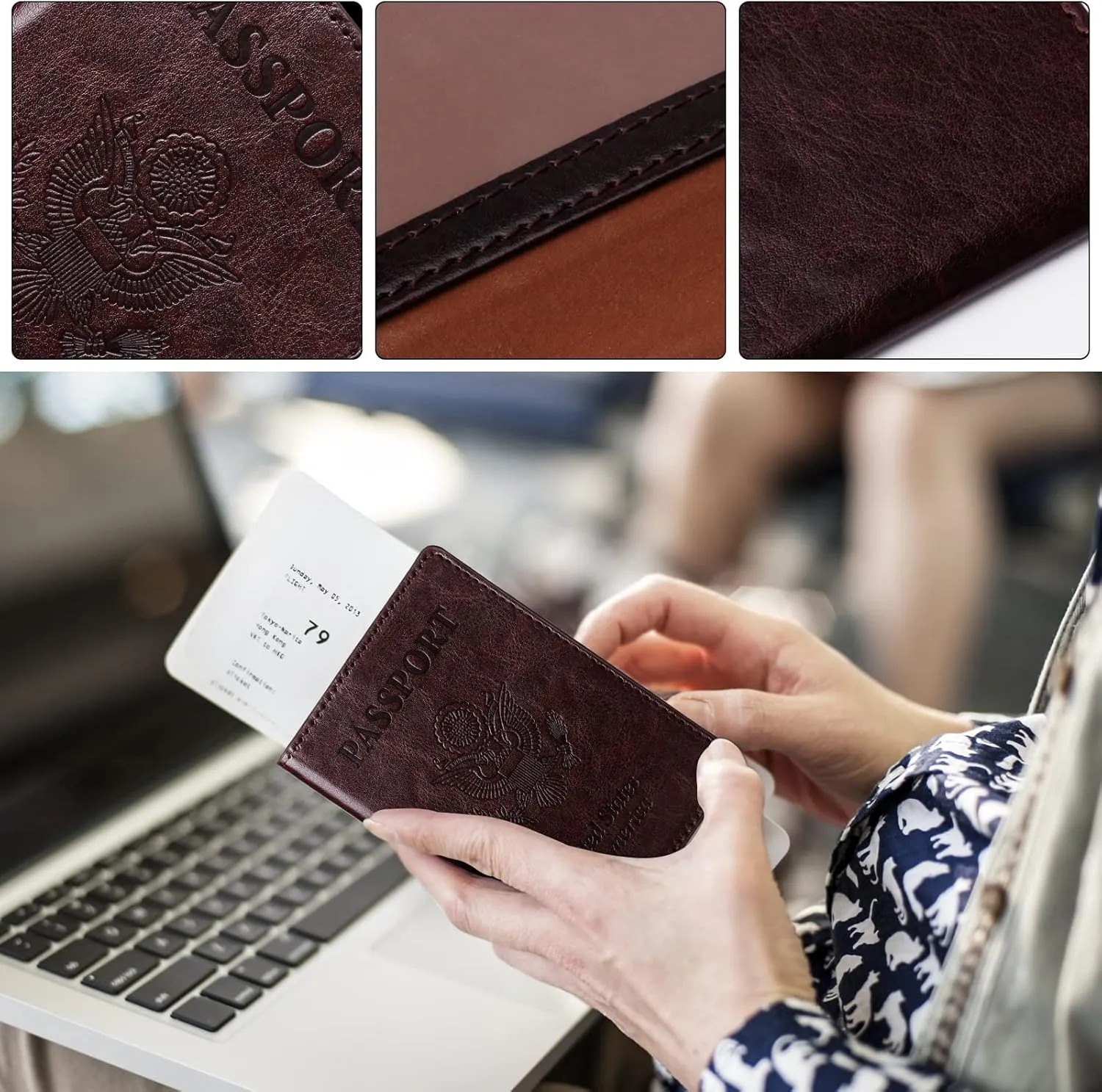 TIGARI Passport Holder for Travel Women Men, PU Leather Passport Wallet Cover Case, Water Resistant Protected Travel Document Holder, Family Vacation Plane Cruise Travel Essentials