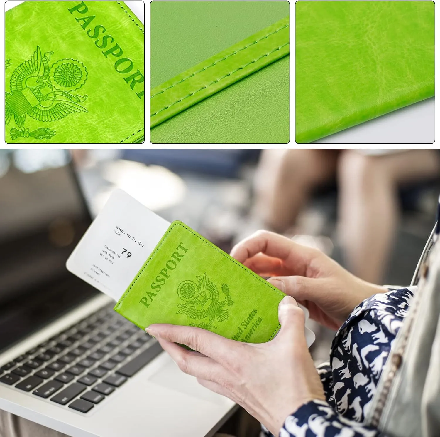 TIGARI Passport Holder for Travel Women Men, PU Leather Passport Wallet Cover Case, Water Resistant Protected Travel Document Holder, Family Vacation Plane Cruise Travel Essentials