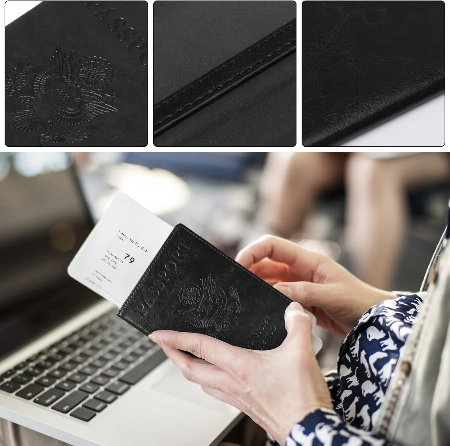 TIGARI Passport Holder for Travel Women Men, PU Leather Passport Wallet Cover Case, Water Resistant Protected Travel Document Holder, Family Vacation Plane Cruise Travel Essentials