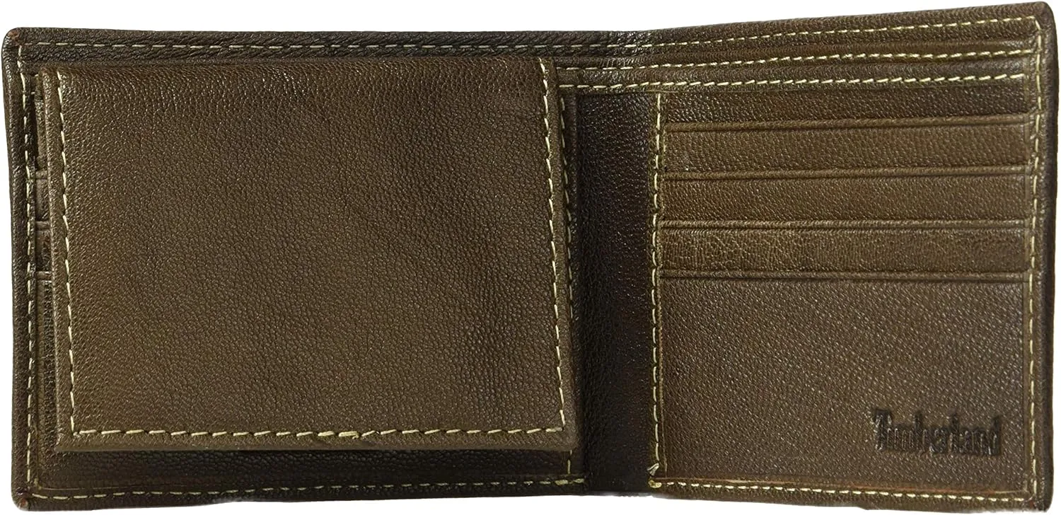 Timberland Men's RFID Blocking Wallet  Genuine Leather Passcase with Removable ID Holder, 6 Card Slots, 2 Billfold Pockets, Slim Design, Dark Brown, One Size