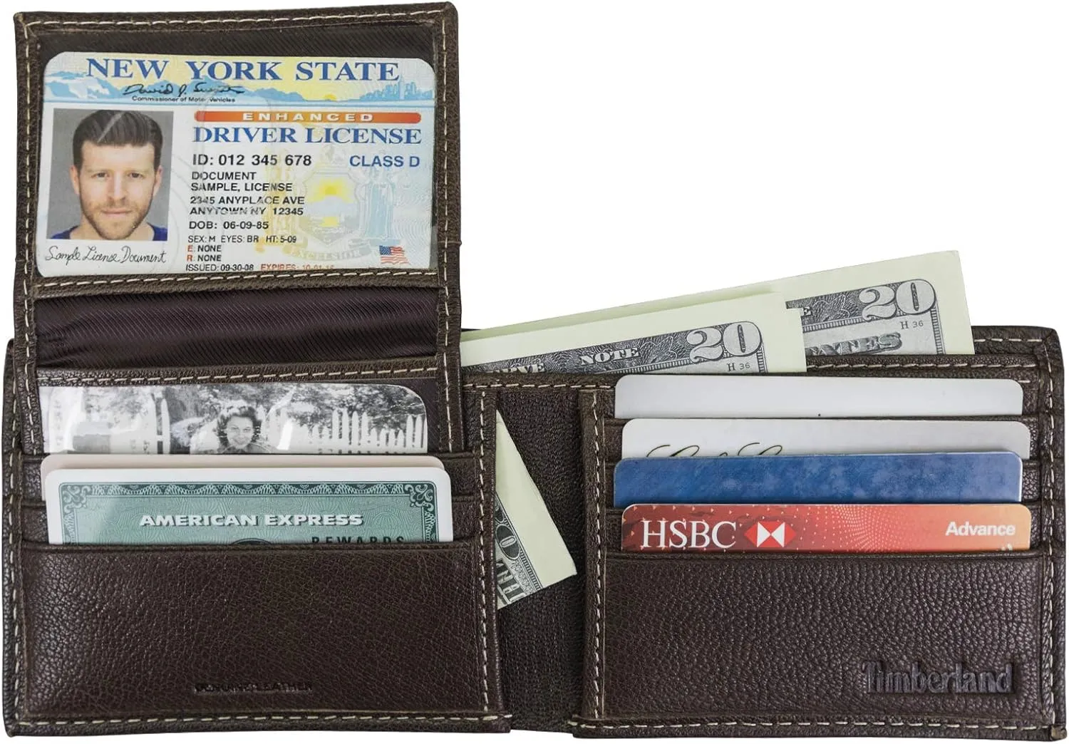 Timberland Men's RFID Blocking Wallet  Genuine Leather Passcase with Removable ID Holder, 6 Card Slots, 2 Billfold Pockets, Slim Design, Dark Brown, One Size