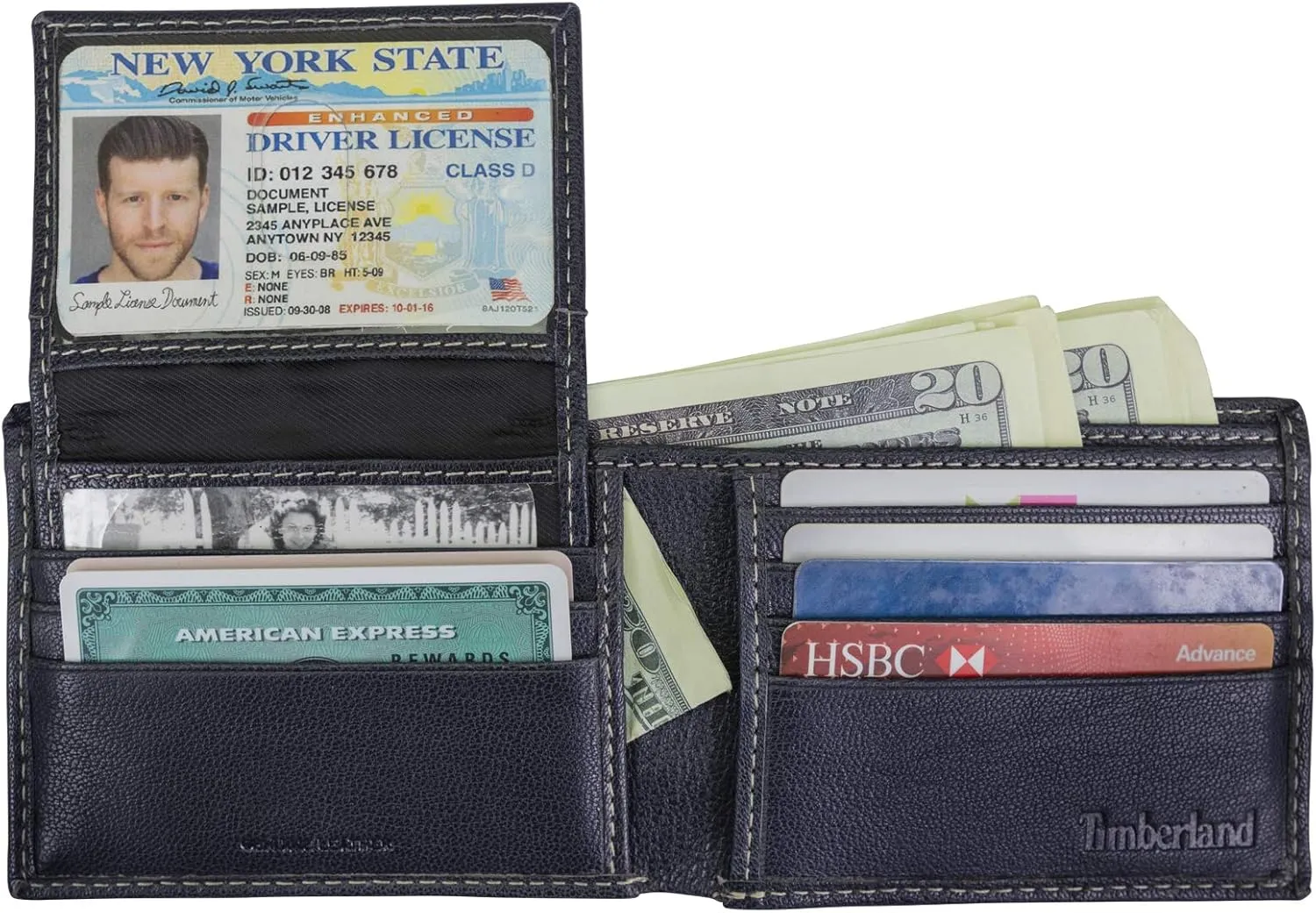 Timberland Men's RFID Blocking Wallet  Genuine Leather Passcase with Removable ID Holder, 6 Card Slots, 2 Billfold Pockets, Slim Design, Navy Blue, One Size