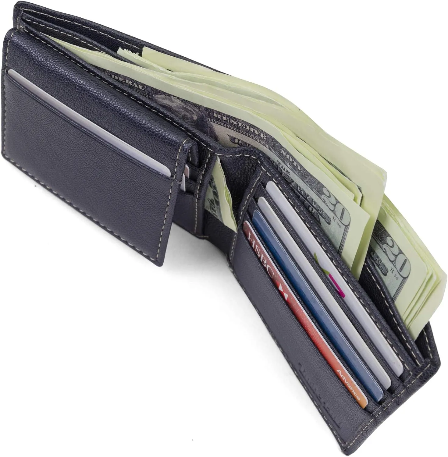 Timberland Men's RFID Blocking Wallet  Genuine Leather Passcase with Removable ID Holder, 6 Card Slots, 2 Billfold Pockets, Slim Design, Navy Blue, One Size