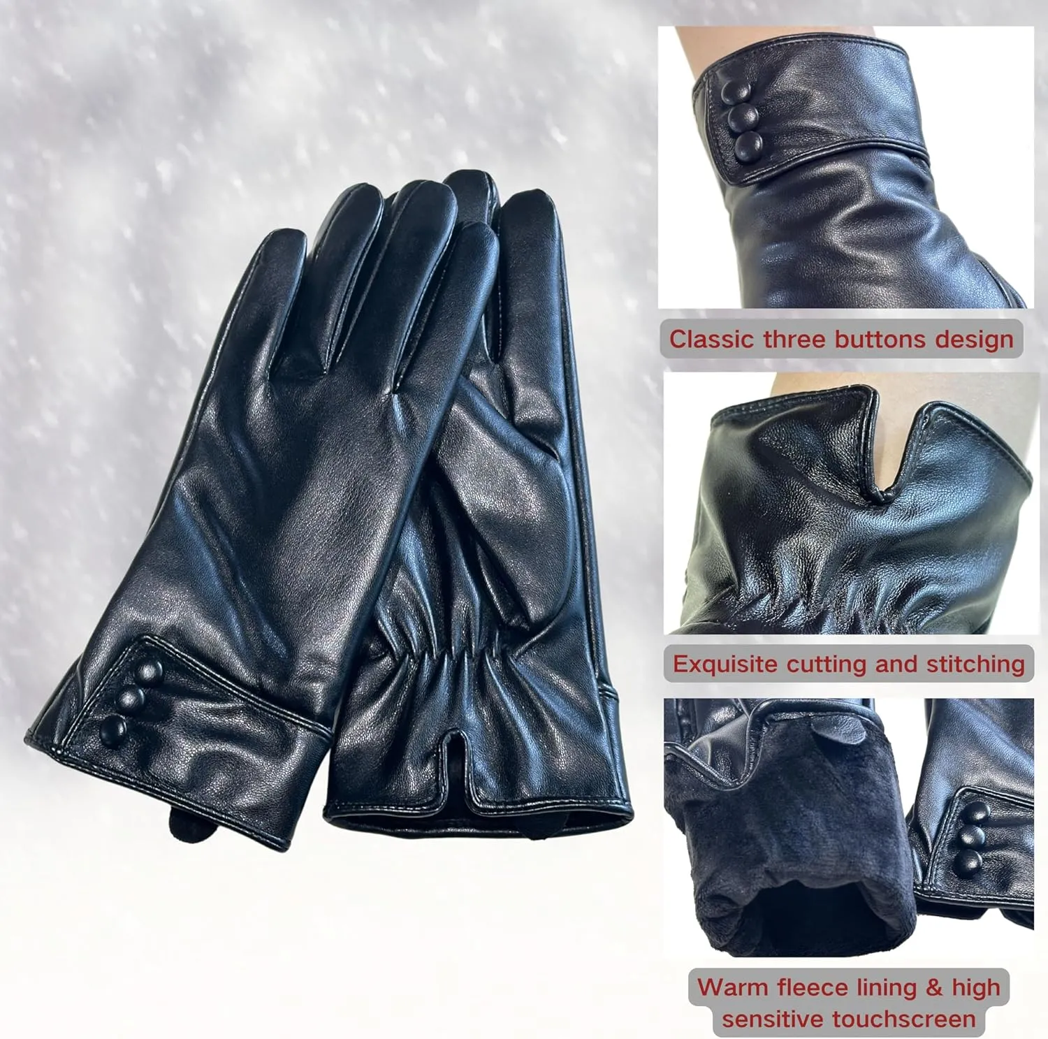 Tomily Women's Winter Leather Gloves,Touch Screen Outdoor Fleece Lined Windproof Driving Dress Gloves