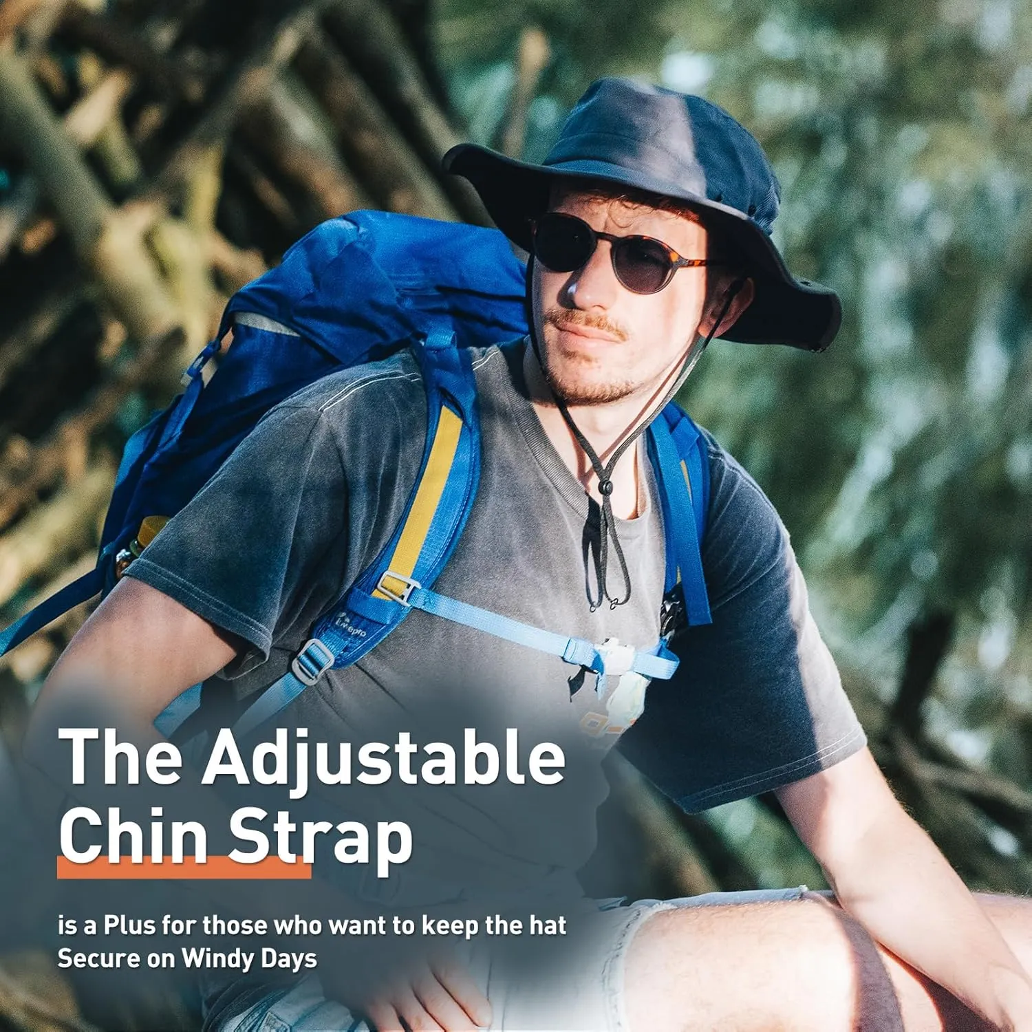 TOP-EX L/XL/XXL UV50  Waterproof Wide Brim Bucket Sun Hat for Summer Fishing Hiking w/Detachable Strap & Vented Mesh