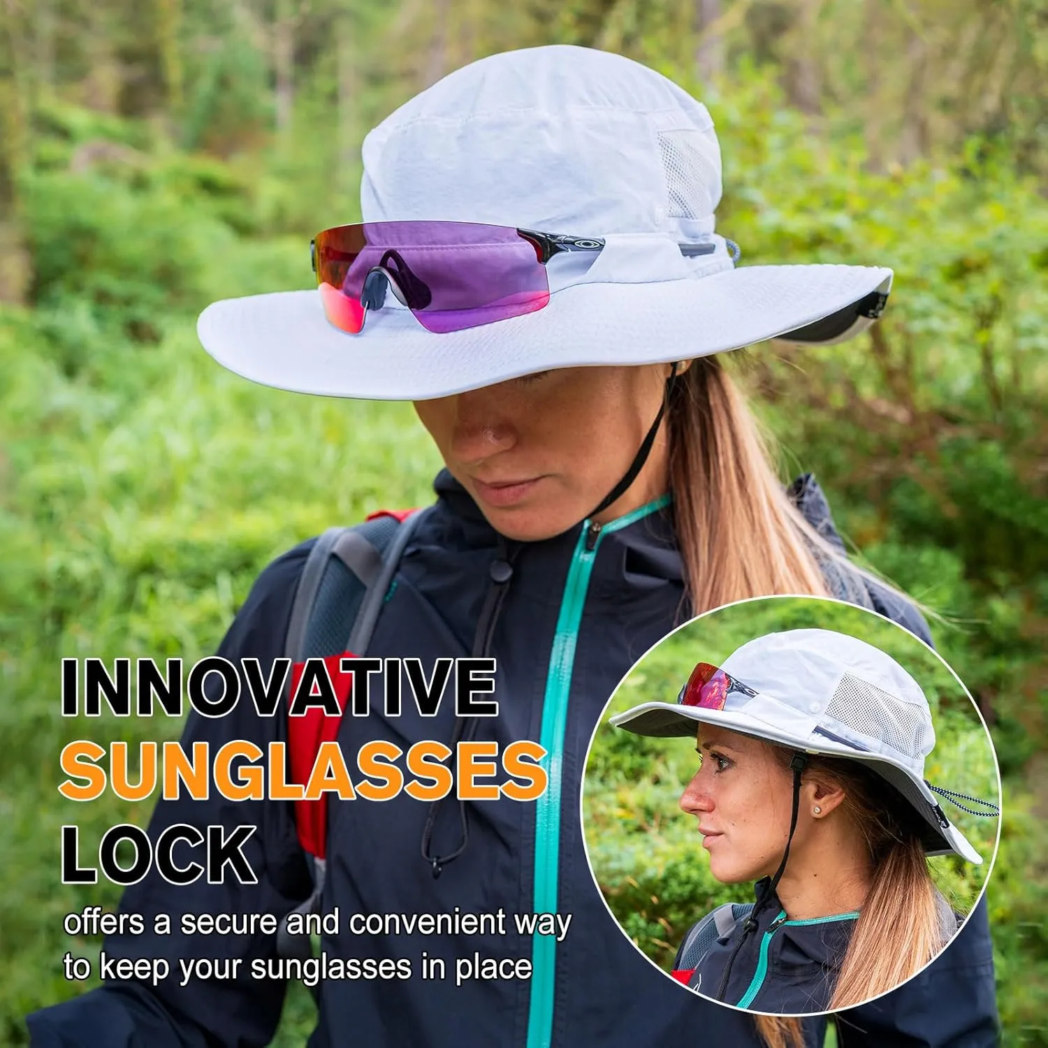TOP-EX L/XL/XXL UV50  Waterproof Wide Brim Bucket Sun Hat for Summer Fishing Hiking w/Detachable Strap & Vented Mesh