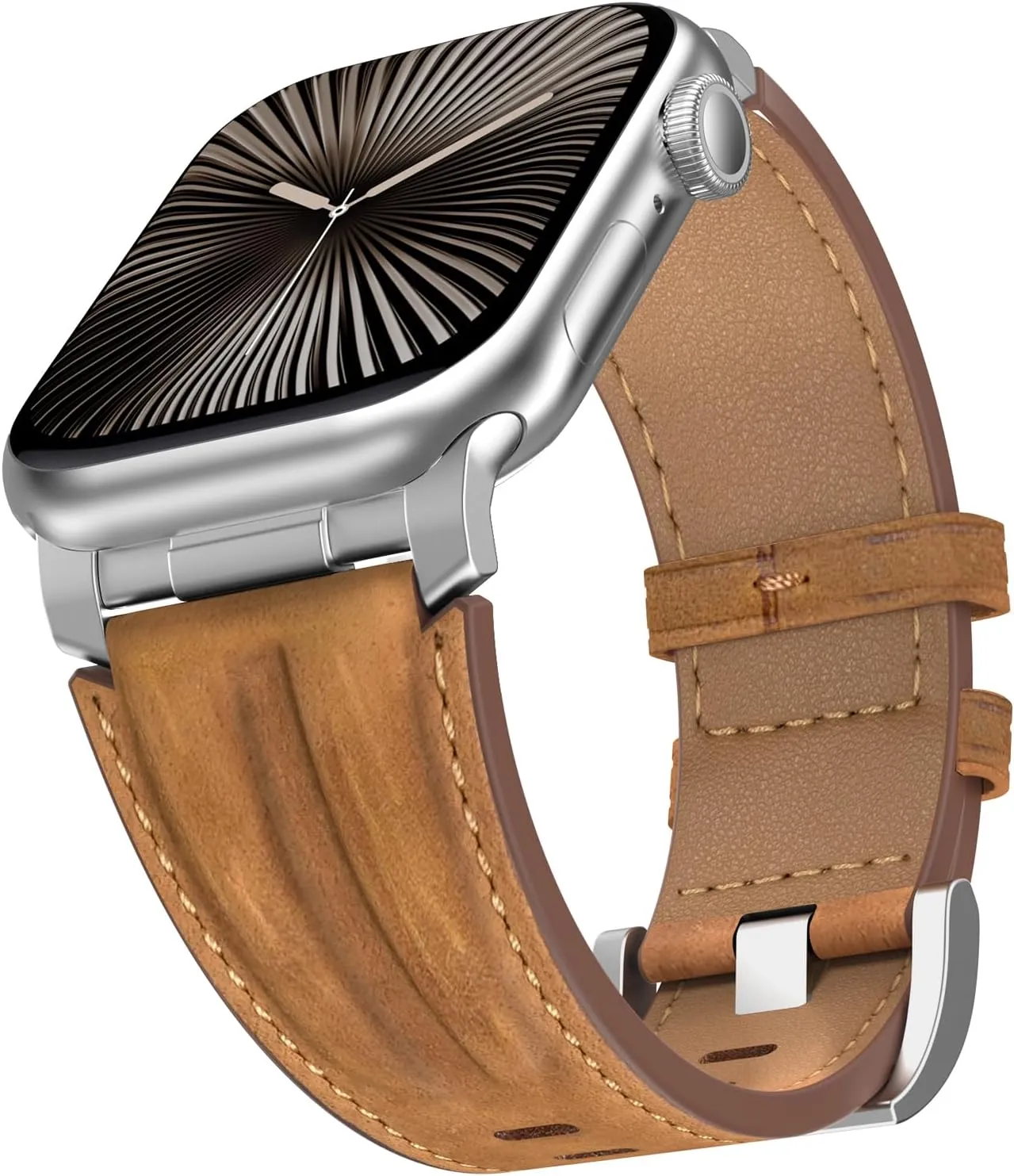 Top Grain Genuine Leather Compatible with Apple Watch Ultra Band 49mm 46mm 45mm 44mm 42mm, Rugged Metal Connector Band Strap for Women Men iWatch Ultra 2/1 Series 10 9 8 7 6 5 4 3 2 1 SE