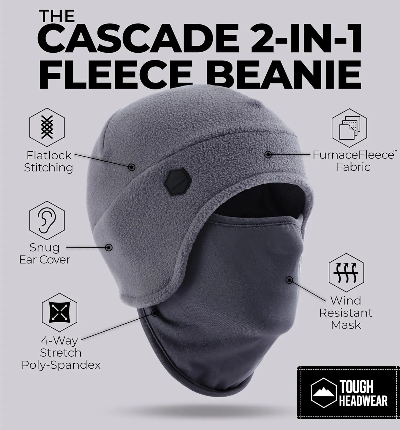 Tough Headwear Skull Cap with Mask Men, Winter Running Gear, Motorcycle Winter Gear, Helmet Liners, Ski Hat, Thermal Beanie