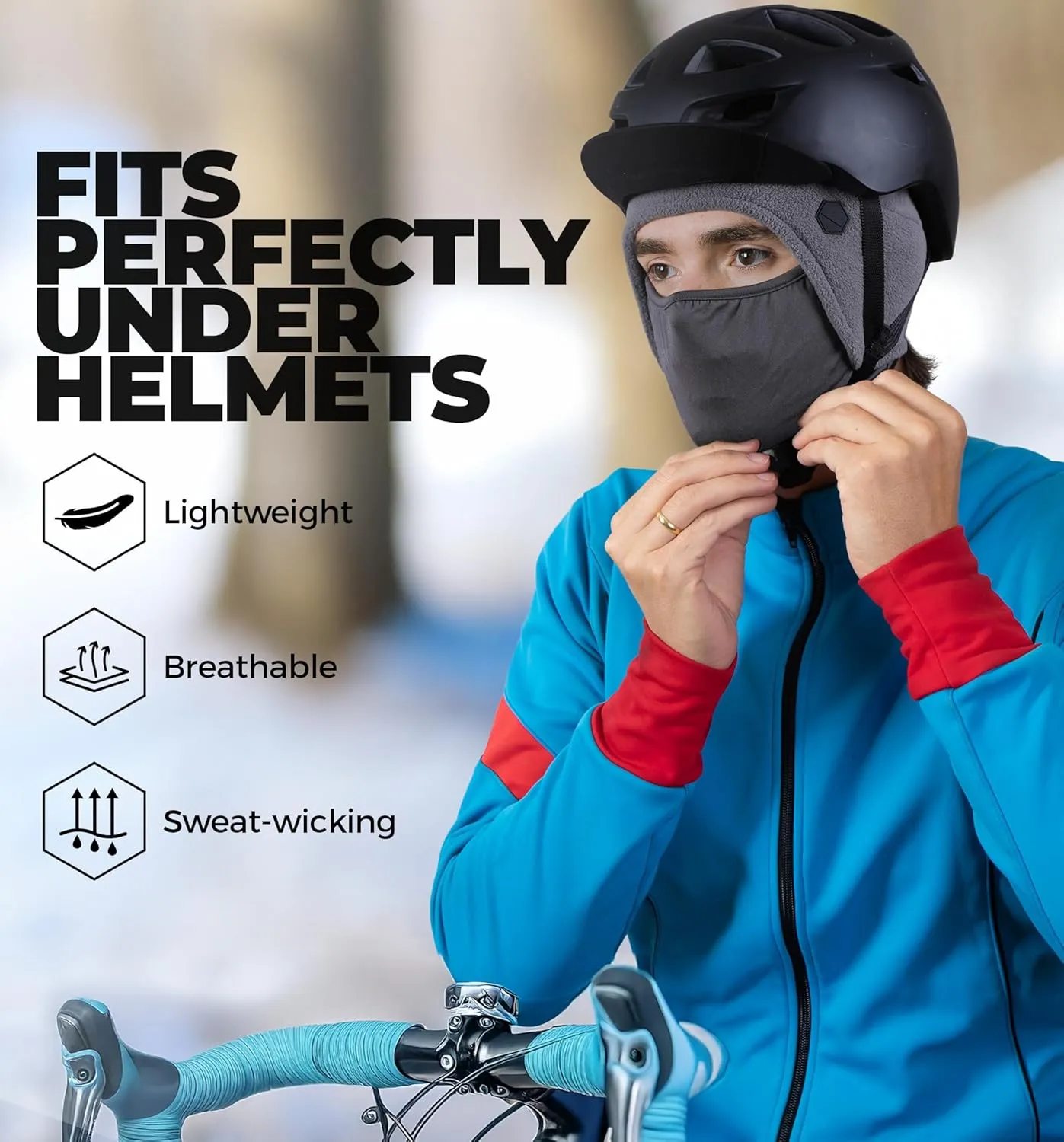 Tough Headwear Skull Cap with Mask Men, Winter Running Gear, Motorcycle Winter Gear, Helmet Liners, Ski Hat, Thermal Beanie