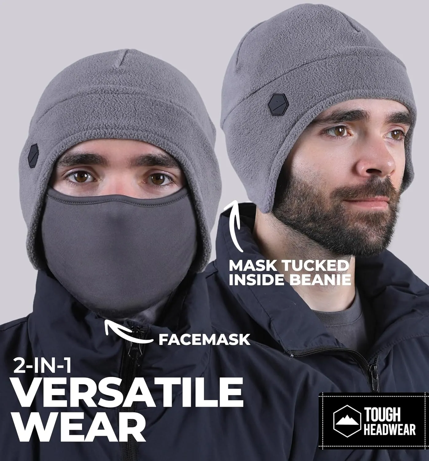 Tough Headwear Skull Cap with Mask Men, Winter Running Gear, Motorcycle Winter Gear, Helmet Liners, Ski Hat, Thermal Beanie