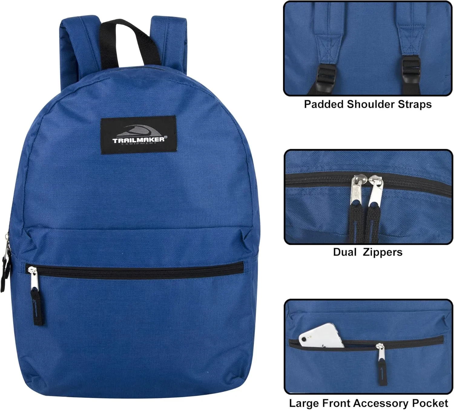 Trail maker 24 Pack- Classic 17 Inch Backpacks in Bulk Wholesale Back Packs for Boys and Girls