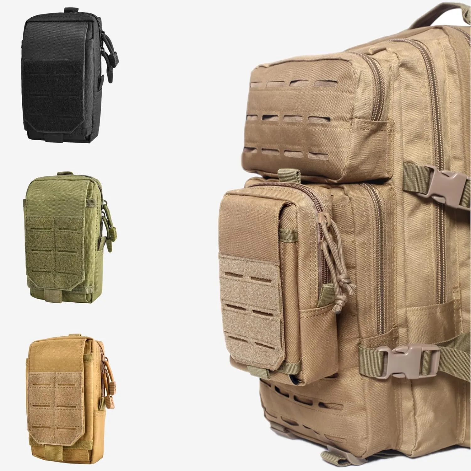 TRIWONDER Tactical Phone Pouch Molle, Smartphone Holster Bag EDC Utility Cellphone Lock Card Holder Organizer Fit for Waist Belt Case