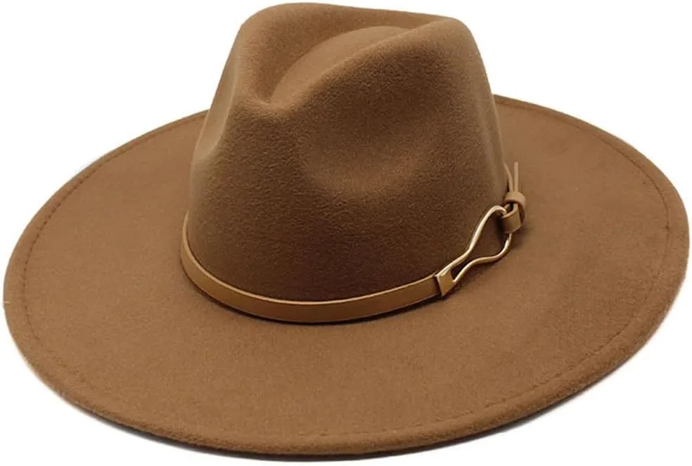 Unisex Fedoras Hat Women Big Wide Brim Vintage Khaki Felted Jazz Hat Winter Formal Dress Cap