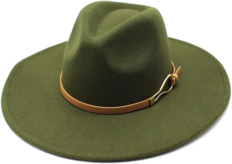 Unisex Fedoras Hat Women Big Wide Brim Vintage Khaki Felted Jazz Hat Winter Formal Dress Cap