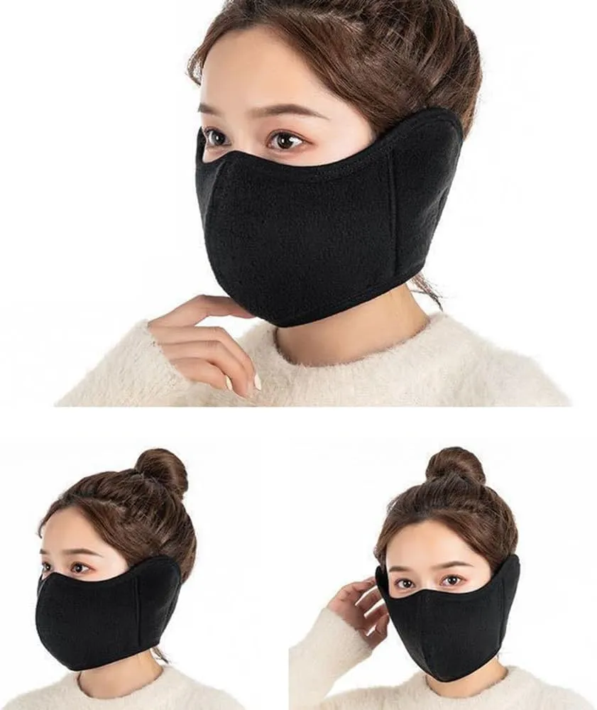 Unisex Winter Warm Mask with Ear Cover - 360 Degree Wrap Dustproof Breathable Half Face Mouth Cover Face Earflaps