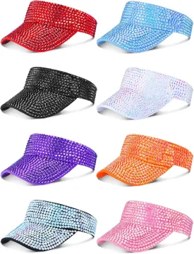 Unittype 8 Pcs Rhinestone Sport Sun Visors Hats for Women Running Golf Visors for Women Adjustable Shiny Glitter Visor with Rhinestone Bling Women's Visor for Golf Running Cycling Jogging Outdoor
