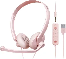 USB Headset with Microphone for PC - Wired Computer Headphones with Noise Cancelling Microphone