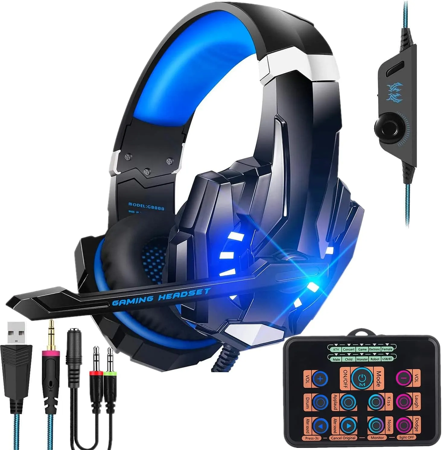 Voice Changer Gaming Headset with Mic for Xbox One,PC,PS4,Over-Ear Headphones with Volume Control LED Light Cool Style Stereo,Noise Reduction for Phone/PS4/Xbox/Switch/IPad/Computer/Kids