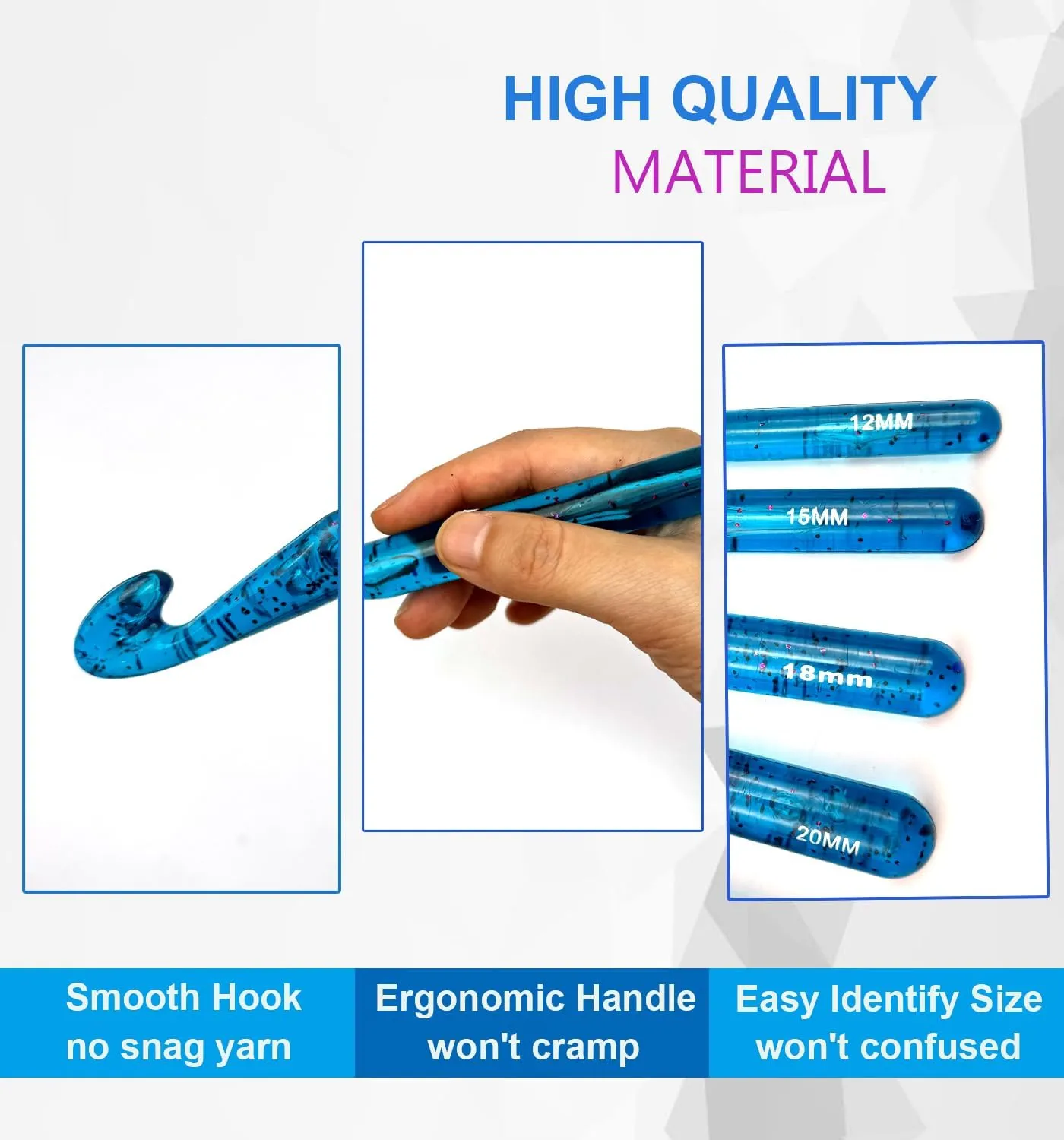 Weabetfu 25mm Large Crochet Hook,Huge Crochet Hooks for Chunky Yarn,Ergonomic Knitting Giant Crochet Hooks,Big Crochet Hooks for Knitting Yarn Carpet Scarf Wool Roving, Blue