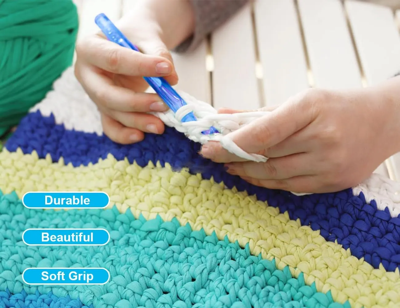 Weabetfu 25mm Large Crochet Hook,Huge Crochet Hooks for Chunky Yarn,Ergonomic Knitting Giant Crochet Hooks,Big Crochet Hooks for Knitting Yarn Carpet Scarf Wool Roving, Blue
