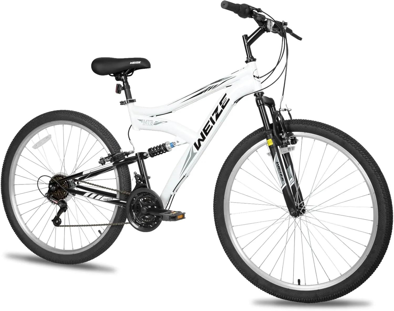 WEIZE Mountain Bike, 26/27.5 inch Outdoor Cycling Bike,18-Speed/High-Carbon Steel/Dual Full Suspension, Adjustable Ergonomic Seat for Men Women Adult, MTB Bicycle with Suspension Fork,Sleek Colors