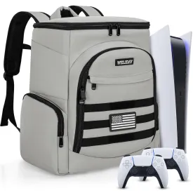 WELIDAY Gaming Console Backpack Compatible with PS5/PS5 Slim/PS5 Pro, Protective Travel Case with 15.6 Laptop Compartment and Multiple Pockets (Grey)
