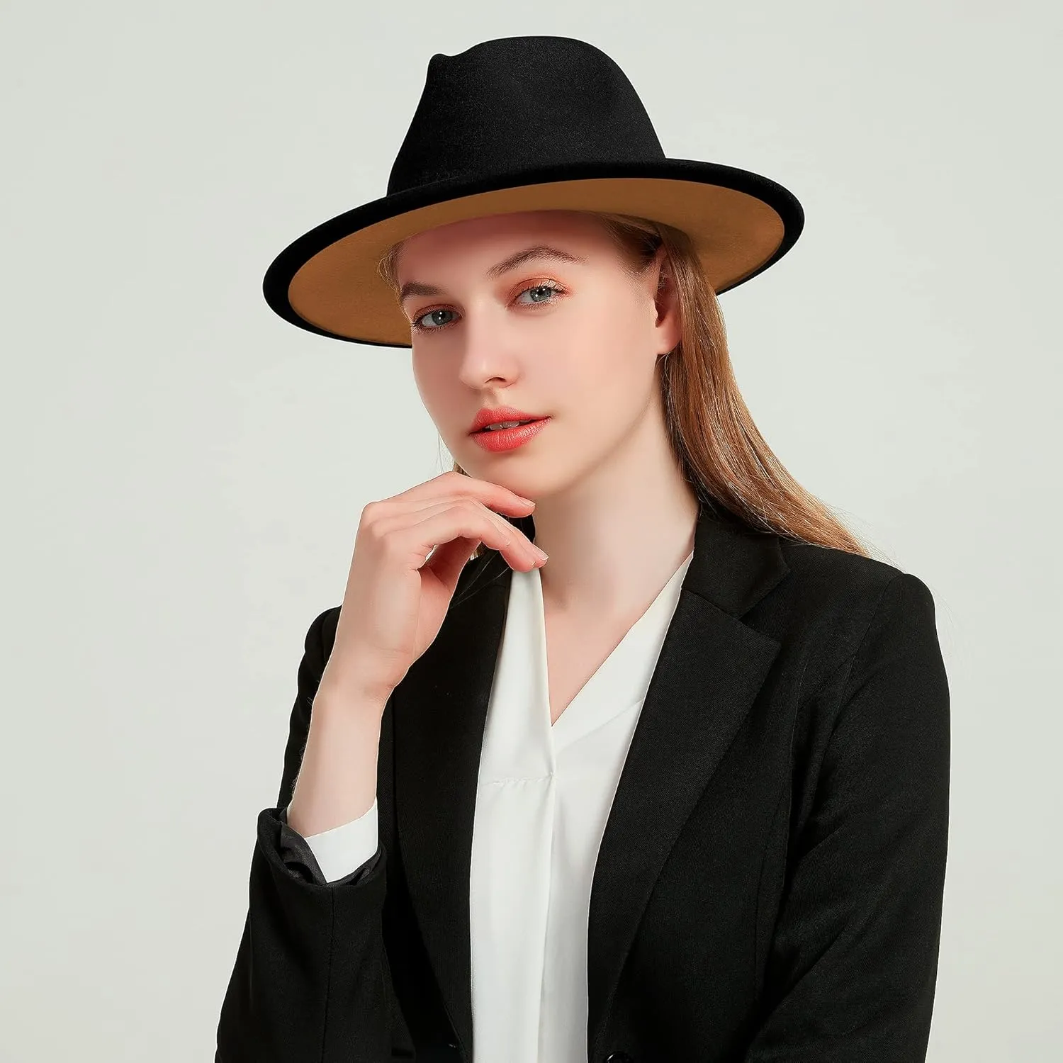 Wide Brim Fedora Hats for Women Men Two Tone Dress Hat Felt Panama Hat in Two Audlt Size