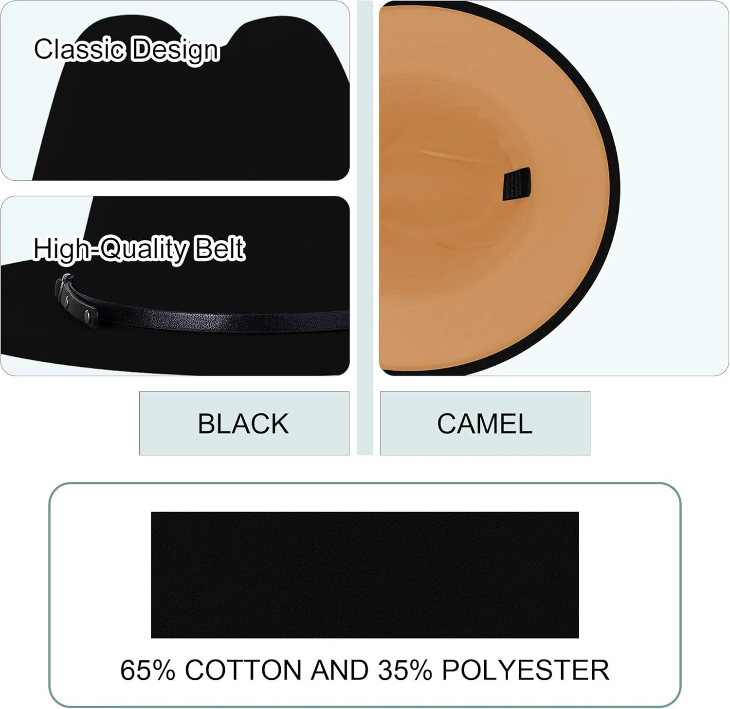 Wide Brim Fedora Hats for Women Men Two Tone Dress Hat Felt Panama Hat in Two Audlt Size