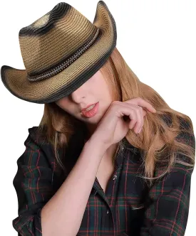 Wide Shapable Brim Straw Cowboy Hat Men Women UV Sun Protection Cowgirl Straw Hat Holiday Travel Panama Fedora Hat Beach Caps