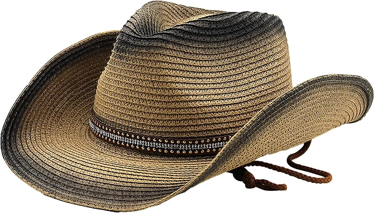 Wide Shapable Brim Straw Cowboy Hat Men Women UV Sun Protection Cowgirl Straw Hat Holiday Travel Panama Fedora Hat Beach Caps