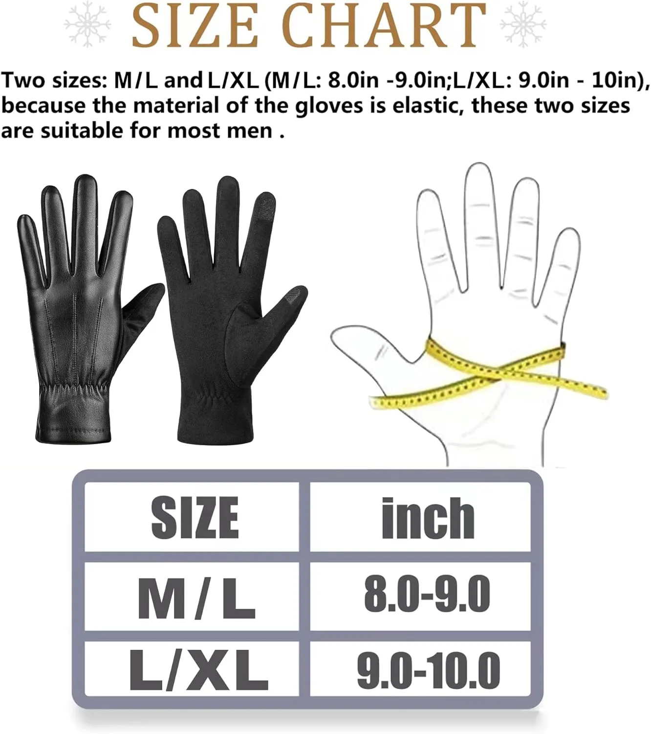 Winter Fashion Leather Gloves for Men, Finger Touchscreen Texting Wool Lined Warm Windproof Suede Driving Gloves
