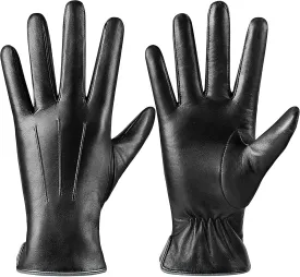 Winter Fashion Leather Gloves for Women, Warm Cashmere Lining Touchscreen Texting Driving Dress Gloves