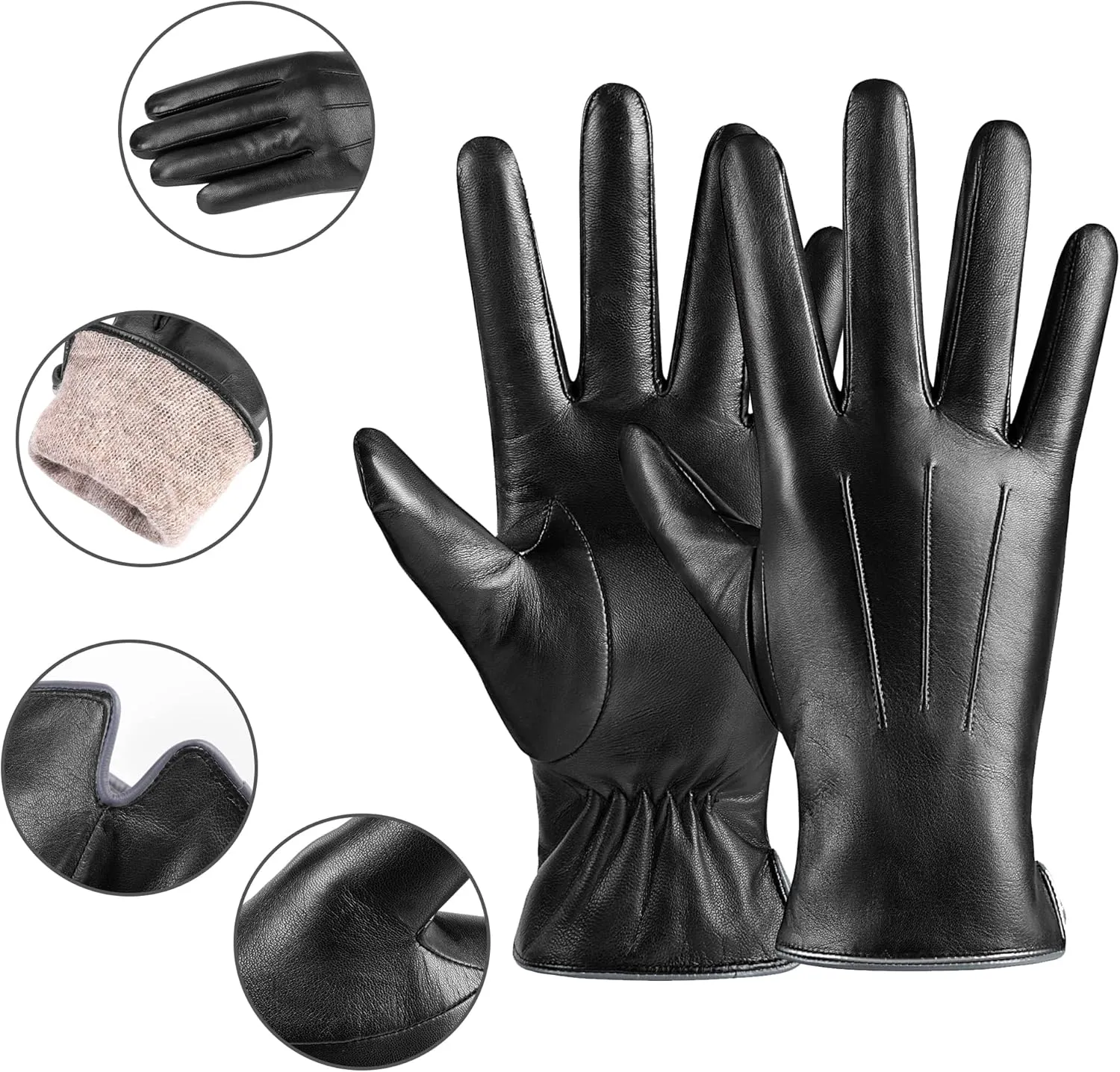 Winter Fashion Leather Gloves for Women, Warm Cashmere Lining Touchscreen Texting Driving Dress Gloves
