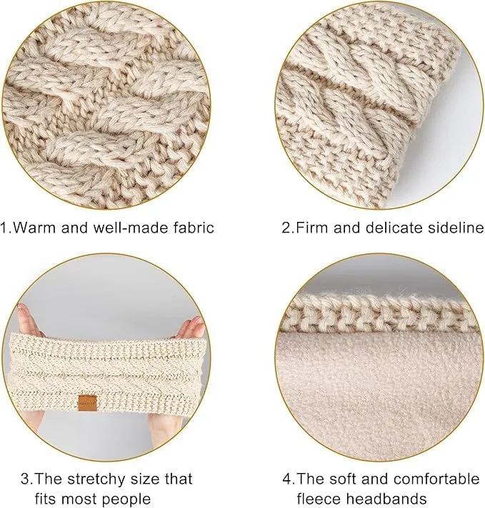 Winter Headbands for Women Wool 2 Pack, Ear Warmers for Women Headband Knit Thick Fleece Lined, Cold Weather Warm Ear Muffs