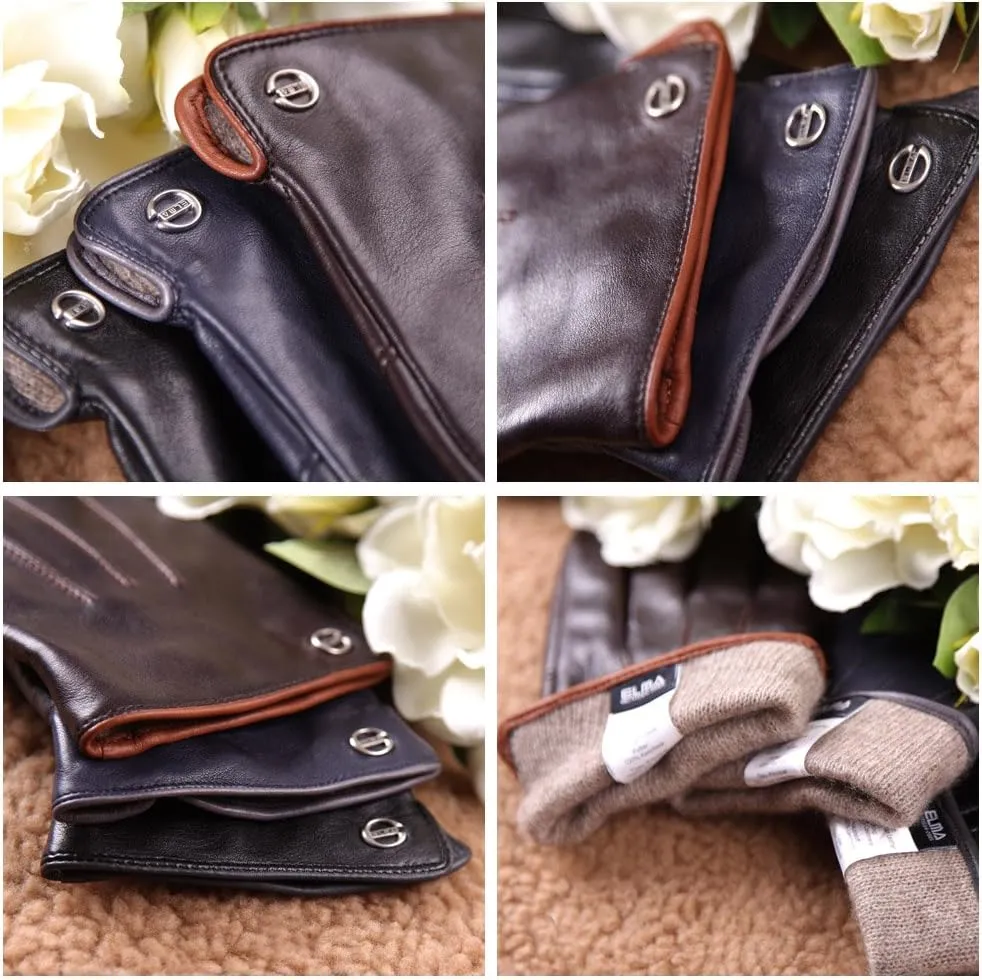 Winter Leather Gloves for Men -Touchscreen Cashmere/Fleece Lined Cold Weather Driving Fashion Dress