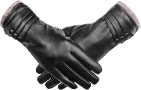 Winter Leather Gloves for Women,Gloves for Women Cold Weather Touch Screen with Wool Fleece Lined,Women PU Warm Glove