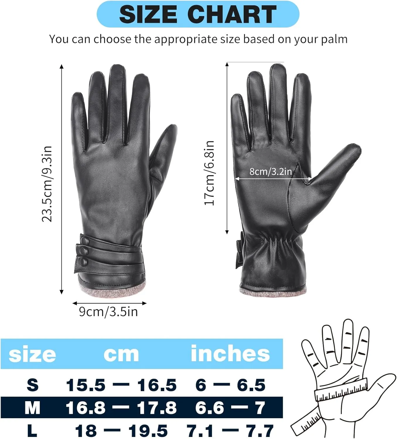 Winter Leather Gloves for Women,Gloves for Women Cold Weather Touch Screen with Wool Fleece Lined,Women PU Warm Glove