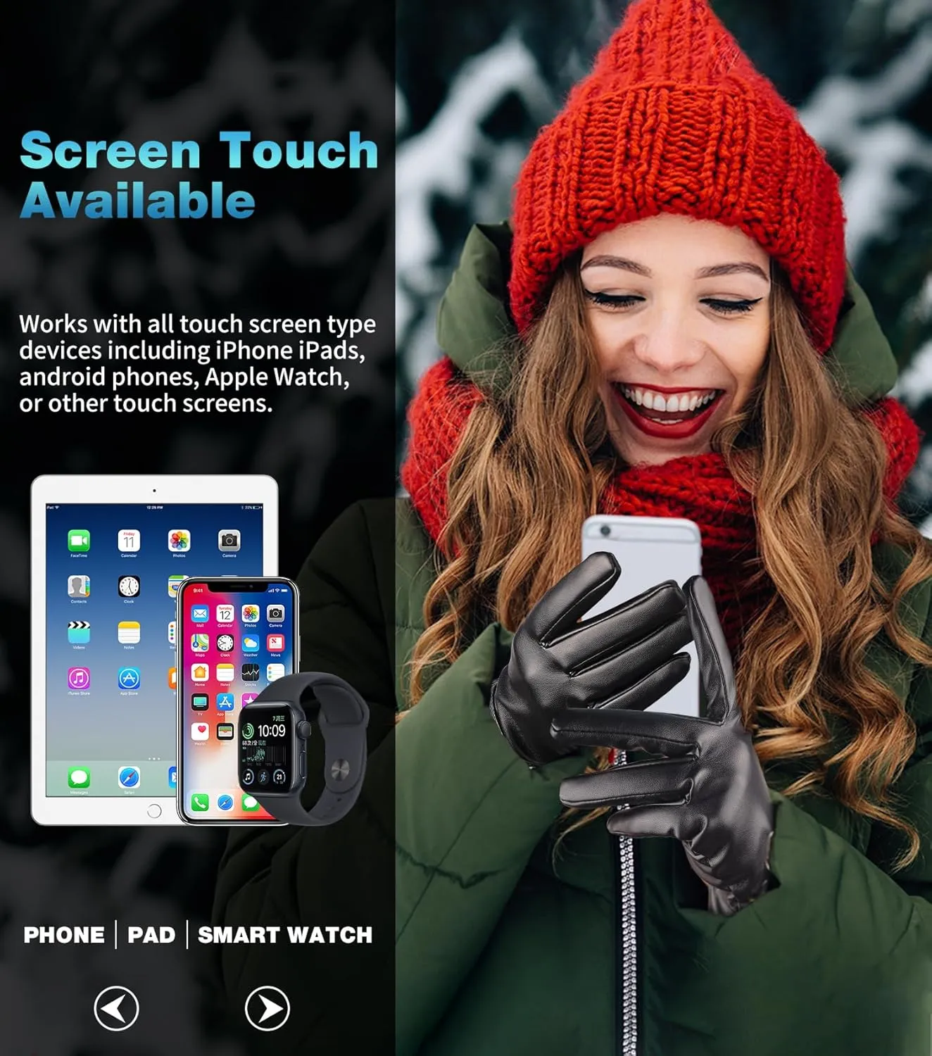 Winter Leather Gloves for Women,Gloves for Women Cold Weather Touch Screen with Wool Fleece Lined,Women PU Warm Glove