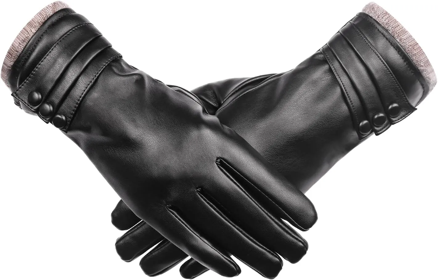 Winter Leather Gloves for Women,Gloves for Women Cold Weather Touch Screen with Wool Fleece Lined,Women PU Warm Glove