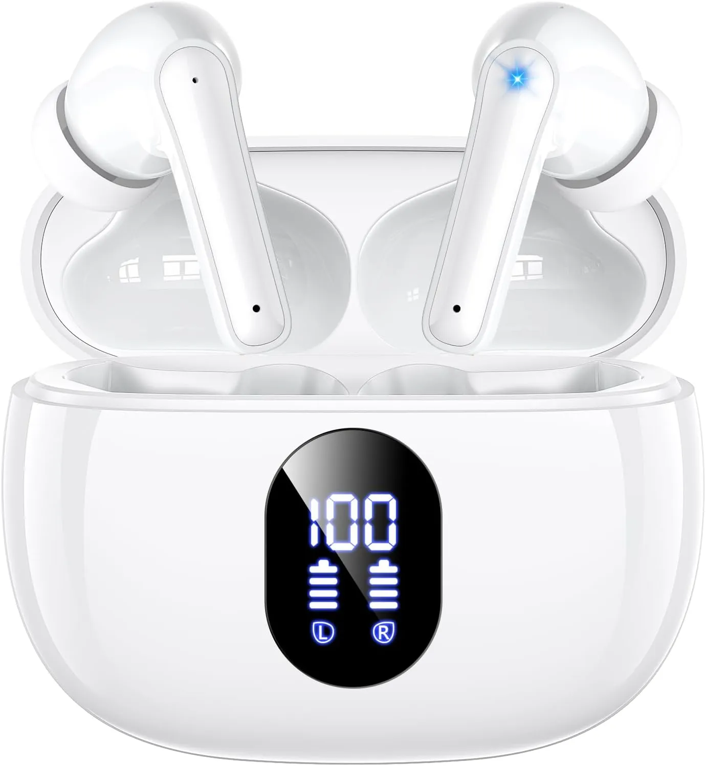 Wireless Earbuds, 2025 Ear Buds with Big Bass Stereo Sound, Lightweight Bluetooth Earbuds with 48 Hours Playtime, in-Ear Fit Earphones, IPX7, Hands-Free Calls with AI for iPhone, Android, Pad