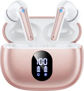 Wireless Earbuds, 2025 Ear Buds with Big Bass Stereo Sound, Lightweight Bluetooth Earbuds with 48 Hours Playtime, in-Ear Fit Earphones, IPX7, Hands-Free Calls with AI for iPhone, Android, Pad