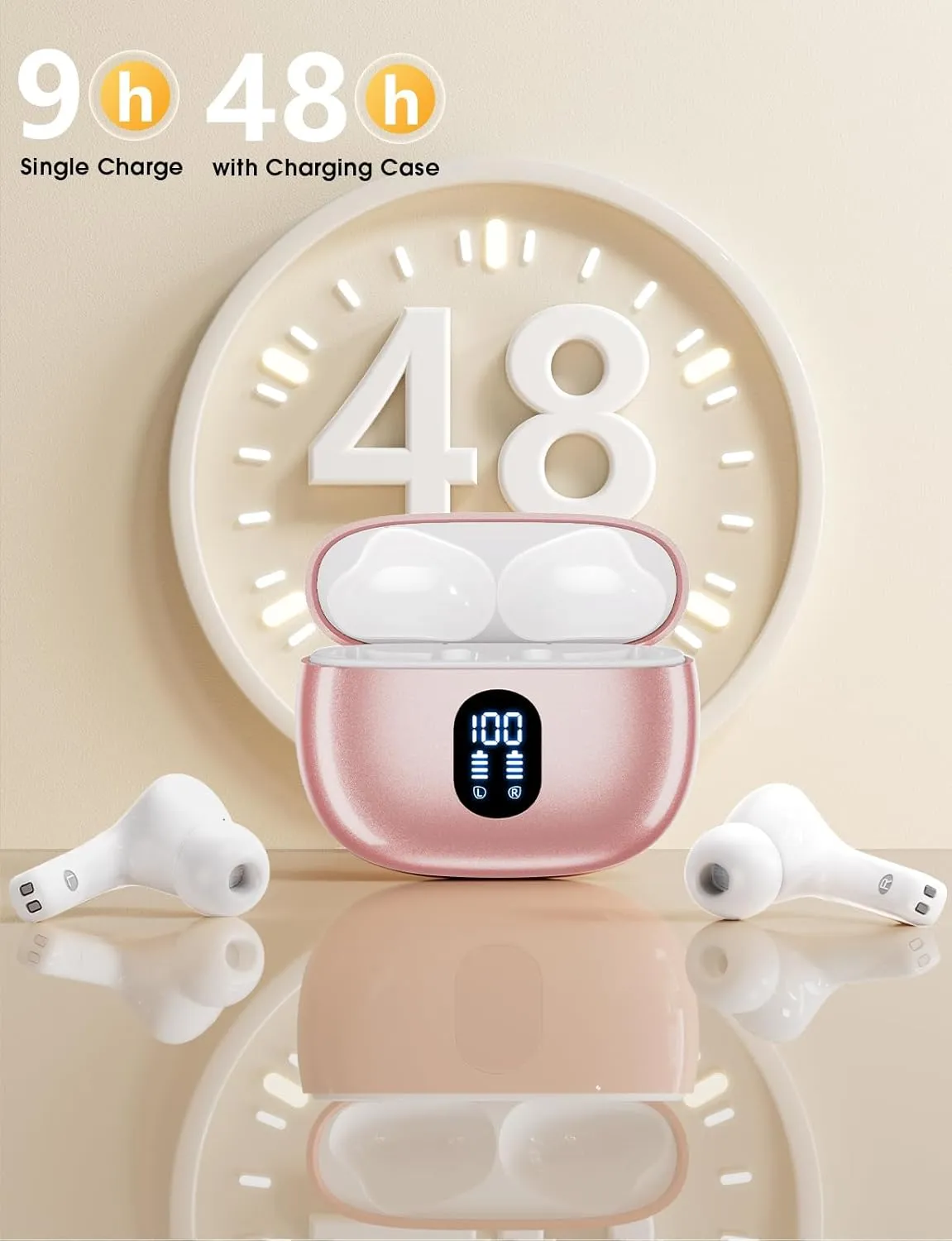 Wireless Earbuds, 2025 Ear Buds with Big Bass Stereo Sound, Lightweight Bluetooth Earbuds with 48 Hours Playtime, in-Ear Fit Earphones, IPX7, Hands-Free Calls with AI for iPhone, Android, Pad